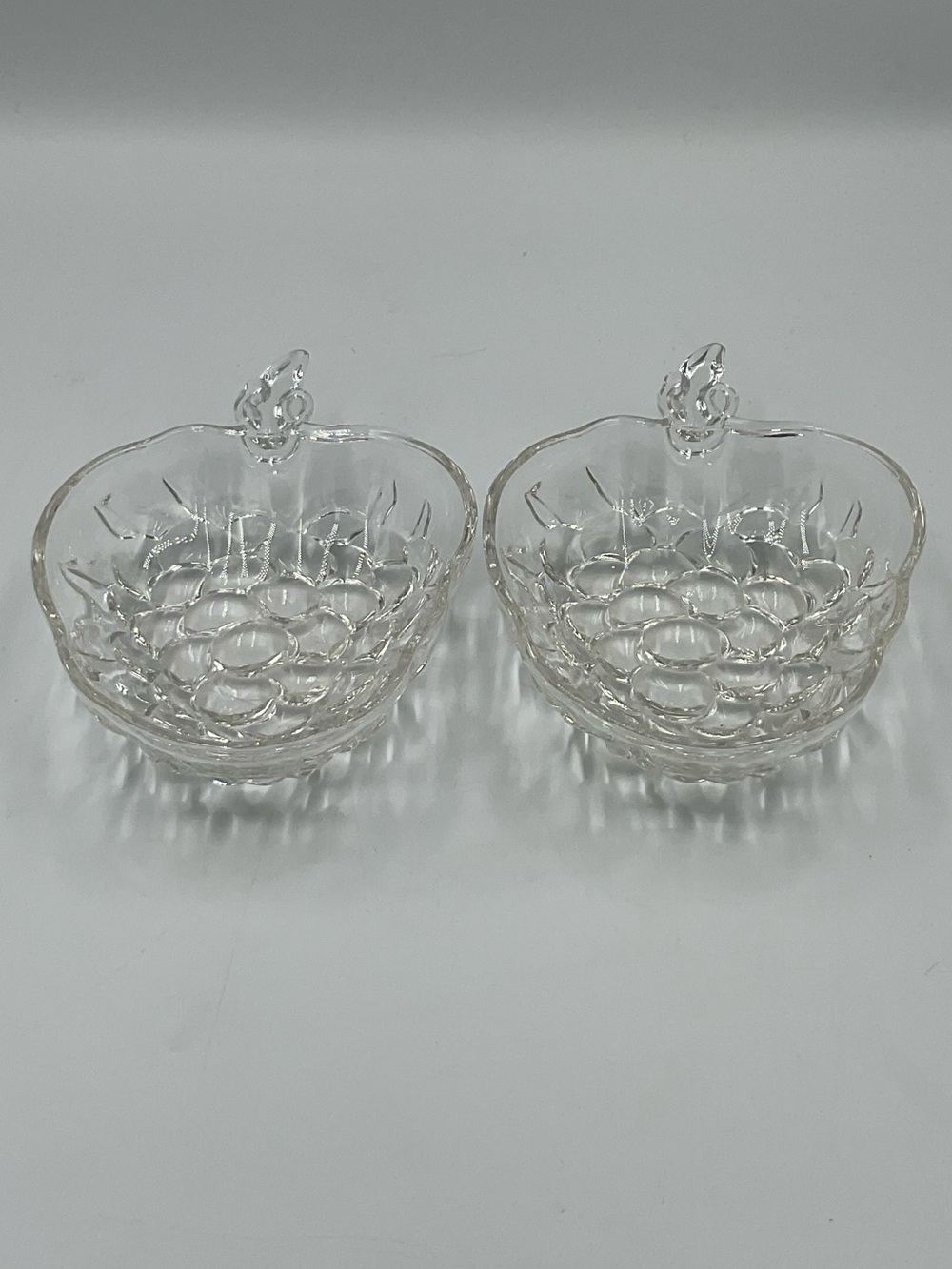 Vintage Indiana Glass Clear Grape & Leaf Relish Condiment Dishes- Set of 2